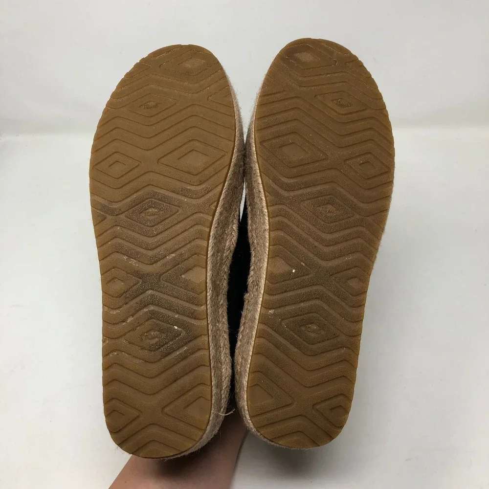 TOMS Valencia Platform Espadrille Womens Size 8 Black Frayed Canvas Shoes